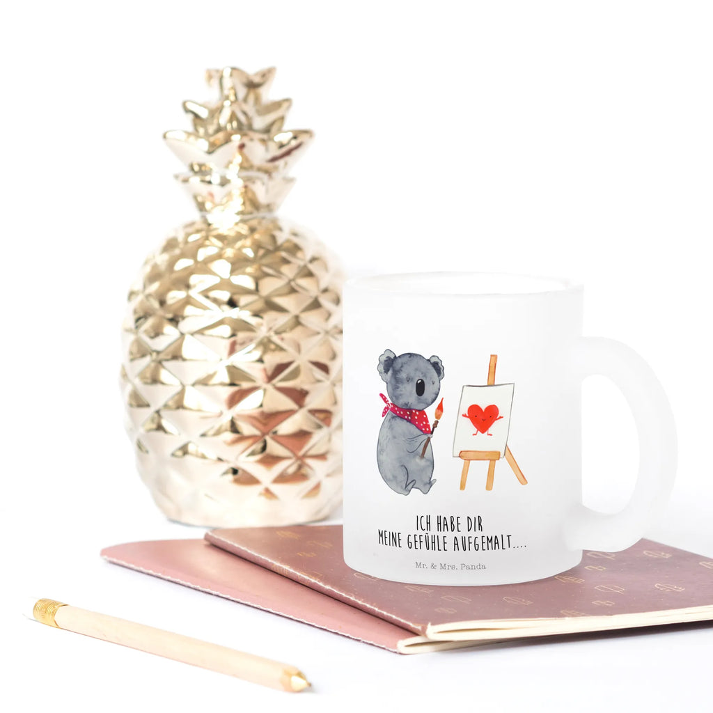 Teetasse Koala Künstler Teetasse, Teeglas, Teebecher, Tasse mit Henkel, Tasse, Glas Teetasse, Teetasse aus Glas, Koala, Koalabär, Liebe, Liebensbeweis, Liebesgeschenk, Gefühle, Künstler, zeichnen