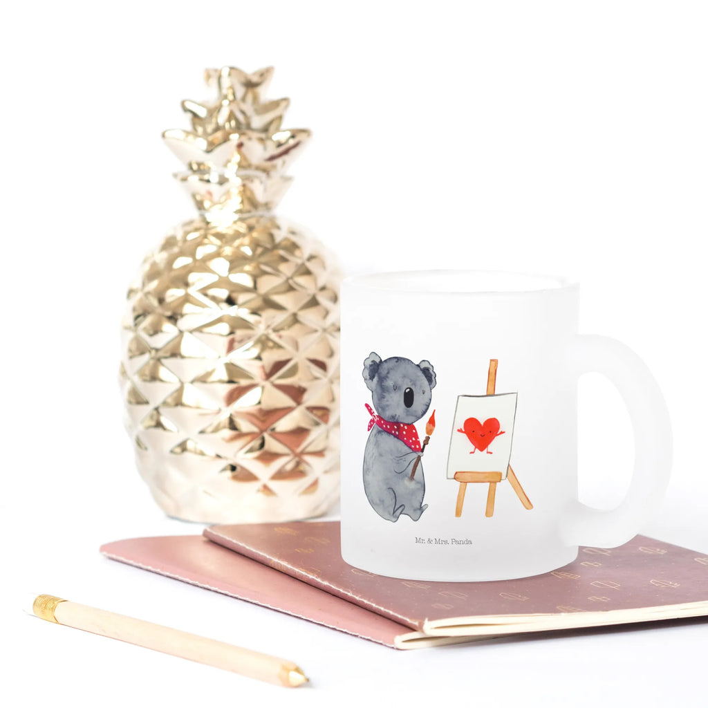 Teetasse Koala Künstler Teetasse, Teeglas, Teebecher, Tasse mit Henkel, Tasse, Glas Teetasse, Teetasse aus Glas, Koala, Koalabär, Liebe, Liebensbeweis, Liebesgeschenk, Gefühle, Künstler, zeichnen