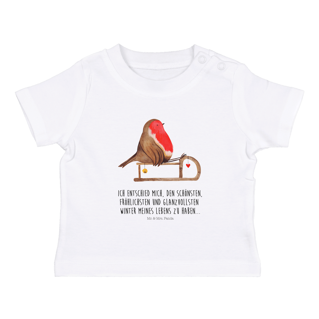 Organic Baby Shirt Rotkehlchen Schlitten Baby T-Shirt, Jungen Baby T-Shirt, Mädchen Baby T-Shirt, Shirt, Winter, Weihnachten, Weihnachtsdeko, Nikolaus, Advent, Heiligabend, Wintermotiv, Schlitten, Vogel