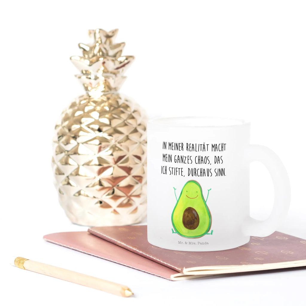 Teetasse Avocado Happy Teetasse, Teeglas, Teebecher, Tasse mit Henkel, Tasse, Glas Teetasse, Teetasse aus Glas, Avocado, Veggie, Vegan, Gesund, Chaos