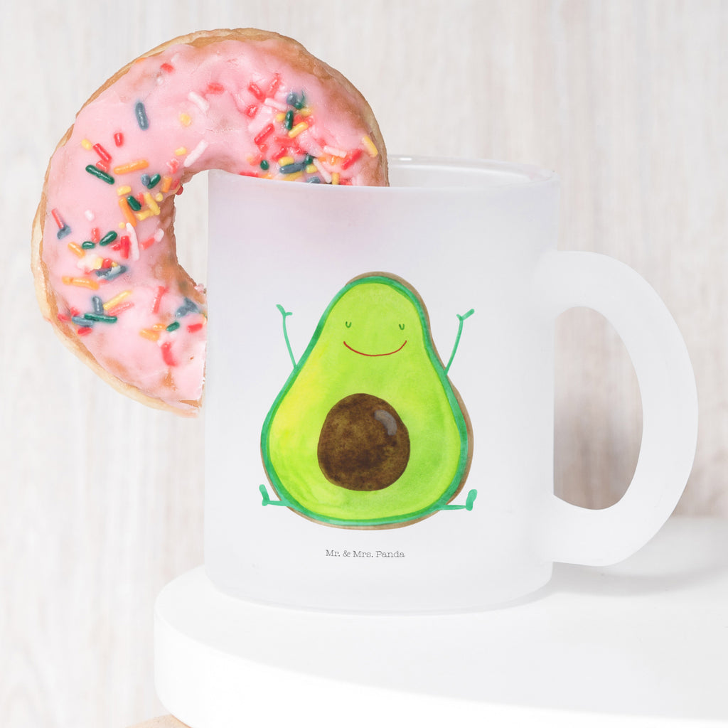 Teetasse Avocado Happy Teetasse, Teeglas, Teebecher, Tasse mit Henkel, Tasse, Glas Teetasse, Teetasse aus Glas, Avocado, Veggie, Vegan, Gesund, Chaos