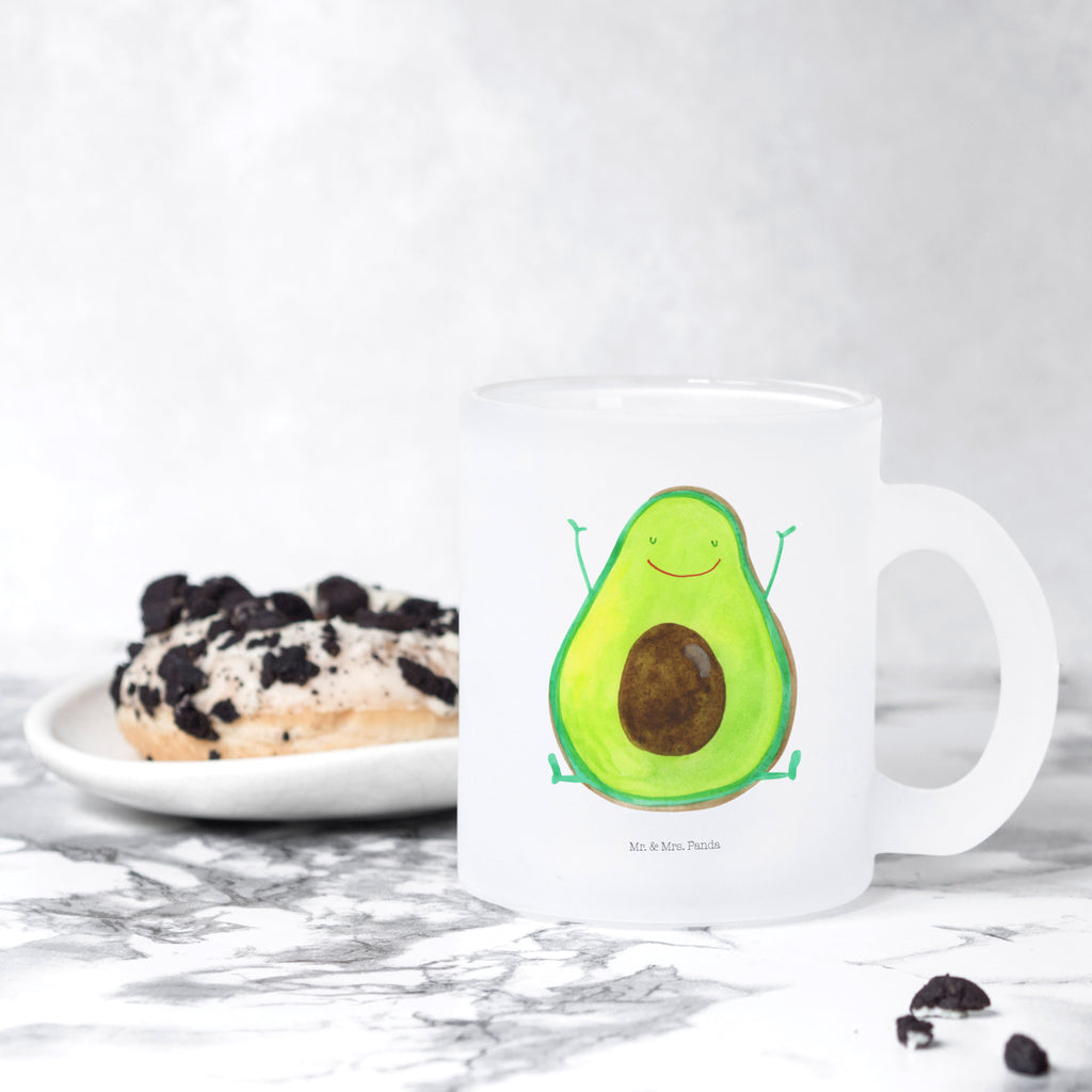 Teetasse Avocado Happy Teetasse, Teeglas, Teebecher, Tasse mit Henkel, Tasse, Glas Teetasse, Teetasse aus Glas, Avocado, Veggie, Vegan, Gesund, Chaos