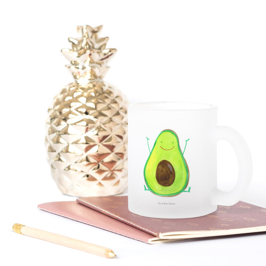 Teetasse Avocado Happy Teetasse, Teeglas, Teebecher, Tasse mit Henkel, Tasse, Glas Teetasse, Teetasse aus Glas, Avocado, Veggie, Vegan, Gesund, Chaos