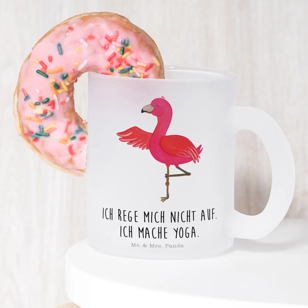 Teetasse Flamingo Yoga Teetasse, Teeglas, Teebecher, Tasse mit Henkel, Tasse, Glas Teetasse, Teetasse aus Glas, Flamingo, Vogel, Yoga, Namaste, Achtsamkeit, Yoga-Übung, Entspannung, Ärger, Aufregen, Tiefenentspannung