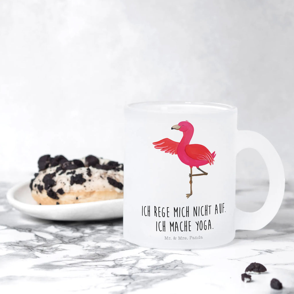 Teetasse Flamingo Yoga Teetasse, Teeglas, Teebecher, Tasse mit Henkel, Tasse, Glas Teetasse, Teetasse aus Glas, Flamingo, Vogel, Yoga, Namaste, Achtsamkeit, Yoga-Übung, Entspannung, Ärger, Aufregen, Tiefenentspannung