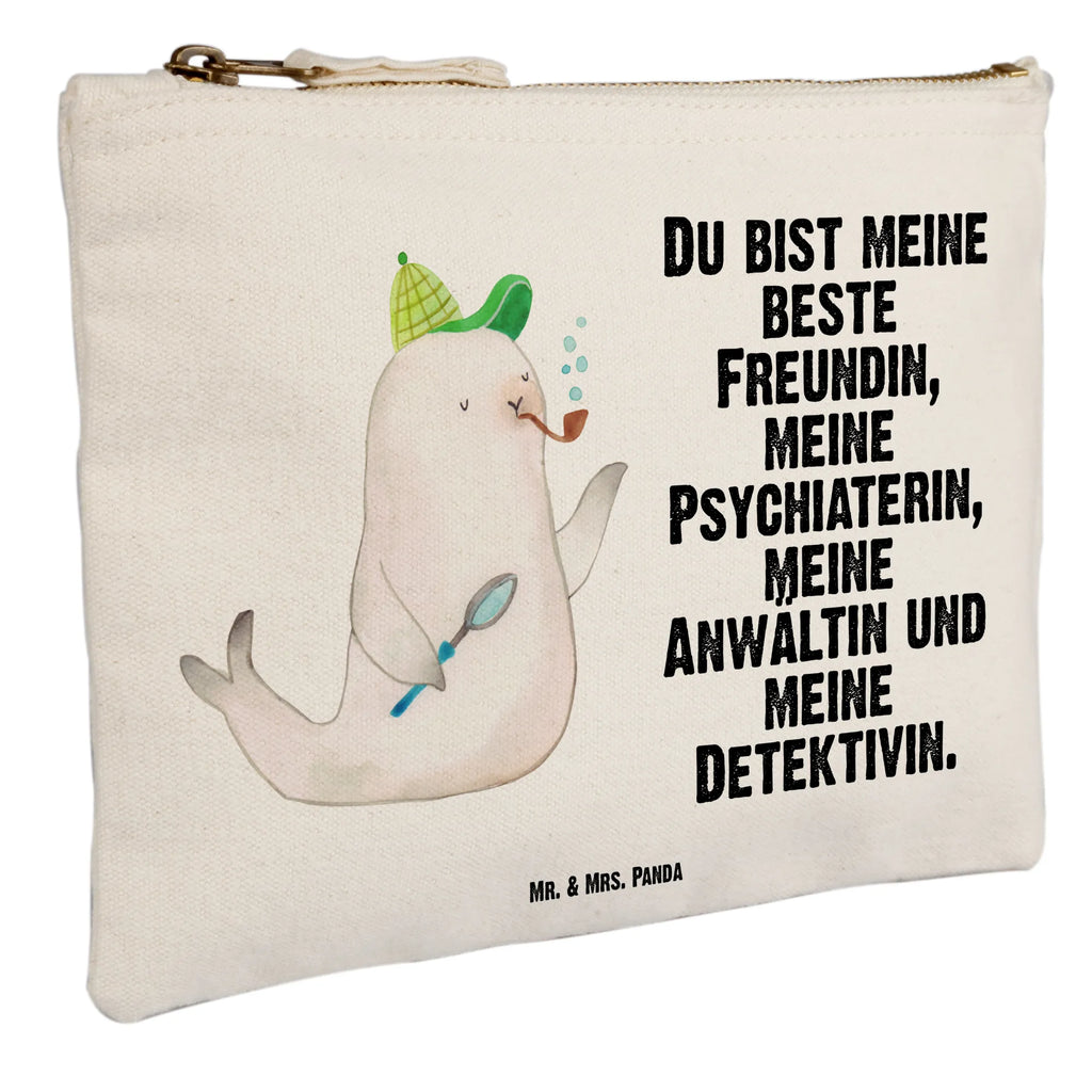 Schminktasche Robbe Sherlock Schminktasche, Kosmetiktasche, Kosmetikbeutel, Stiftemäppchen, Etui, Federmappe, Makeup, XXL, Schminketui, Kosmetiketui, Schlamperetui, Tiermotive, Gute Laune, lustige Sprüche, Tiere