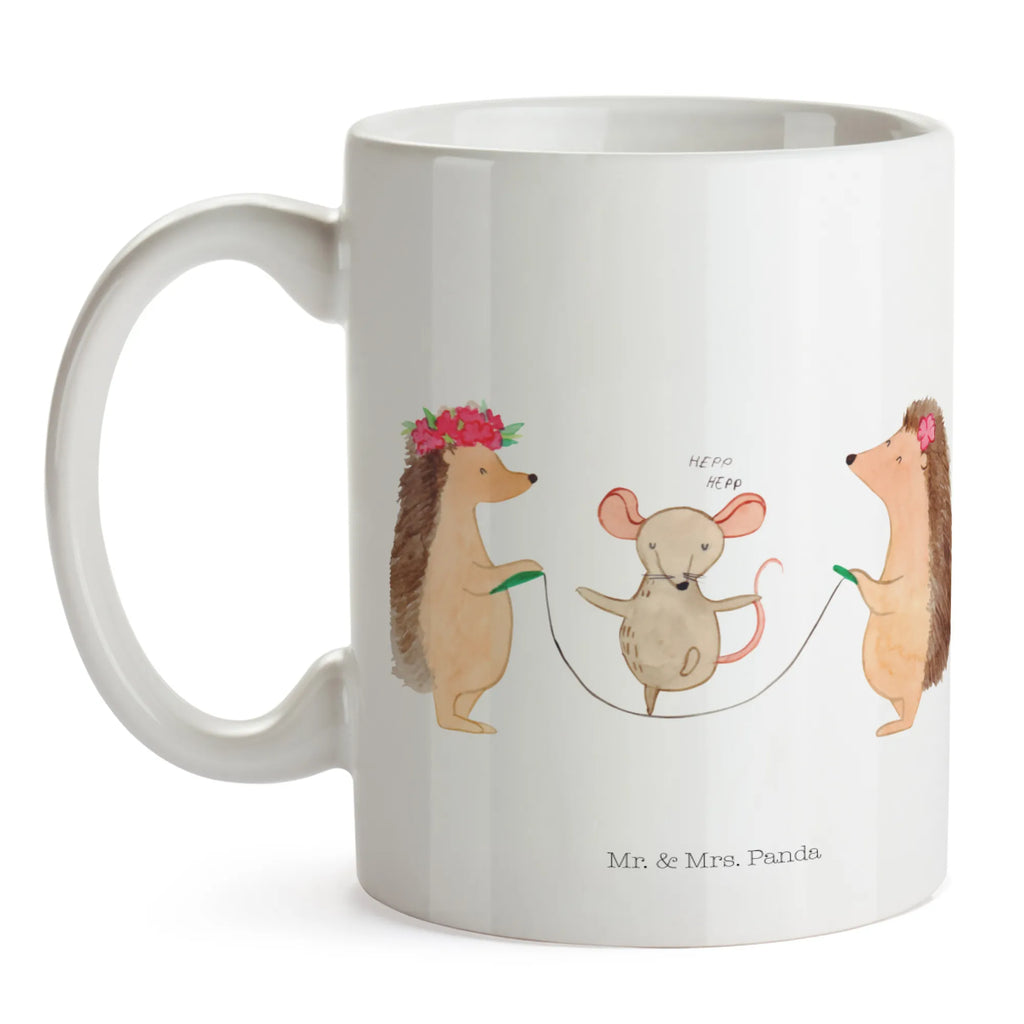 Tasse Igel Seilhüpfen Tasse, Kaffeetasse, Teetasse, Becher, Kaffeebecher, Teebecher, Keramiktasse, Porzellantasse, Büro Tasse, Geschenk Tasse, Tasse Sprüche, Tasse Motive, Kaffeetassen, Tasse bedrucken, Designer Tasse, Cappuccino Tassen, Schöne Teetassen, Tiermotive, Gute Laune, lustige Sprüche, Tiere, Igel, Maus, Seilspringen, Seilhüpfen, Kinder, Kindergarten