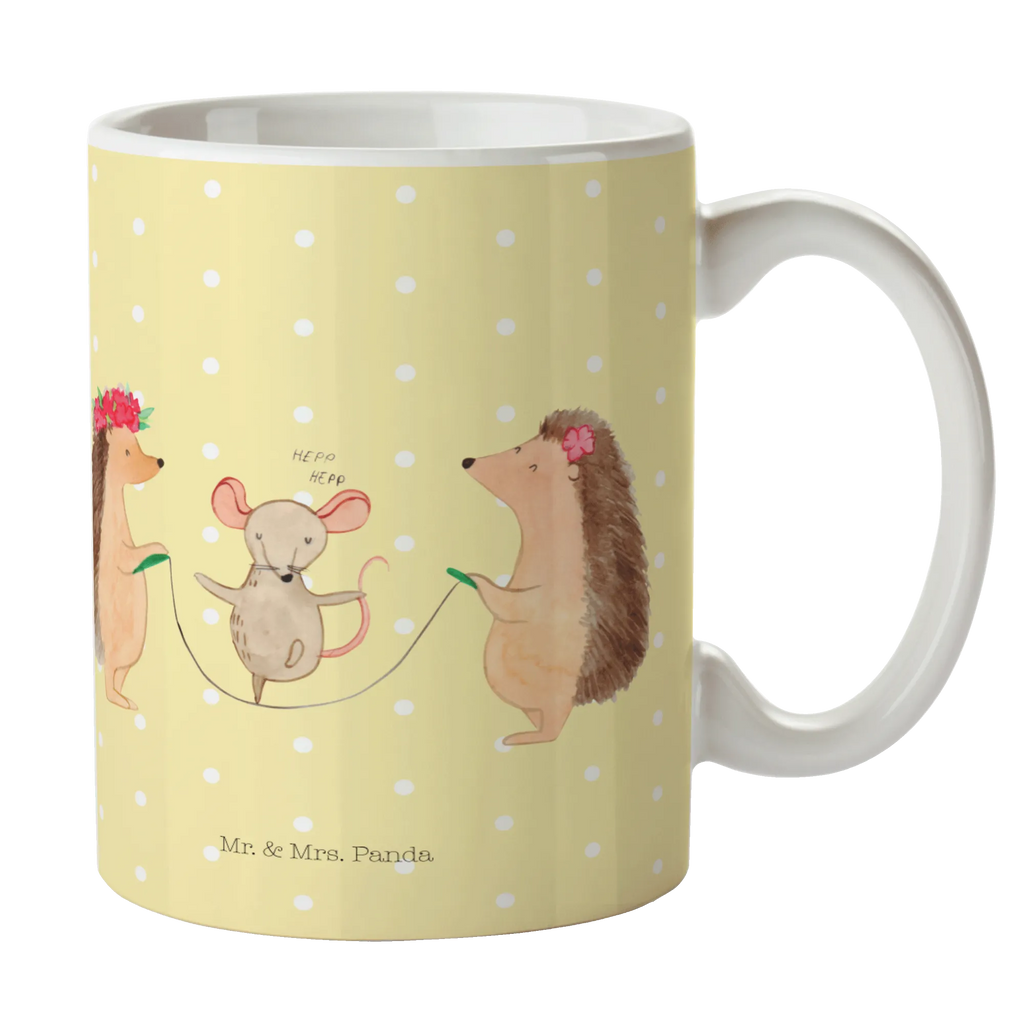 Tasse Igel Seilhüpfen Tasse, Kaffeetasse, Teetasse, Becher, Kaffeebecher, Teebecher, Keramiktasse, Porzellantasse, Büro Tasse, Geschenk Tasse, Tasse Sprüche, Tasse Motive, Kaffeetassen, Tasse bedrucken, Designer Tasse, Cappuccino Tassen, Schöne Teetassen, Tiermotive, Gute Laune, lustige Sprüche, Tiere, Igel, Maus, Seilspringen, Seilhüpfen, Kinder, Kindergarten