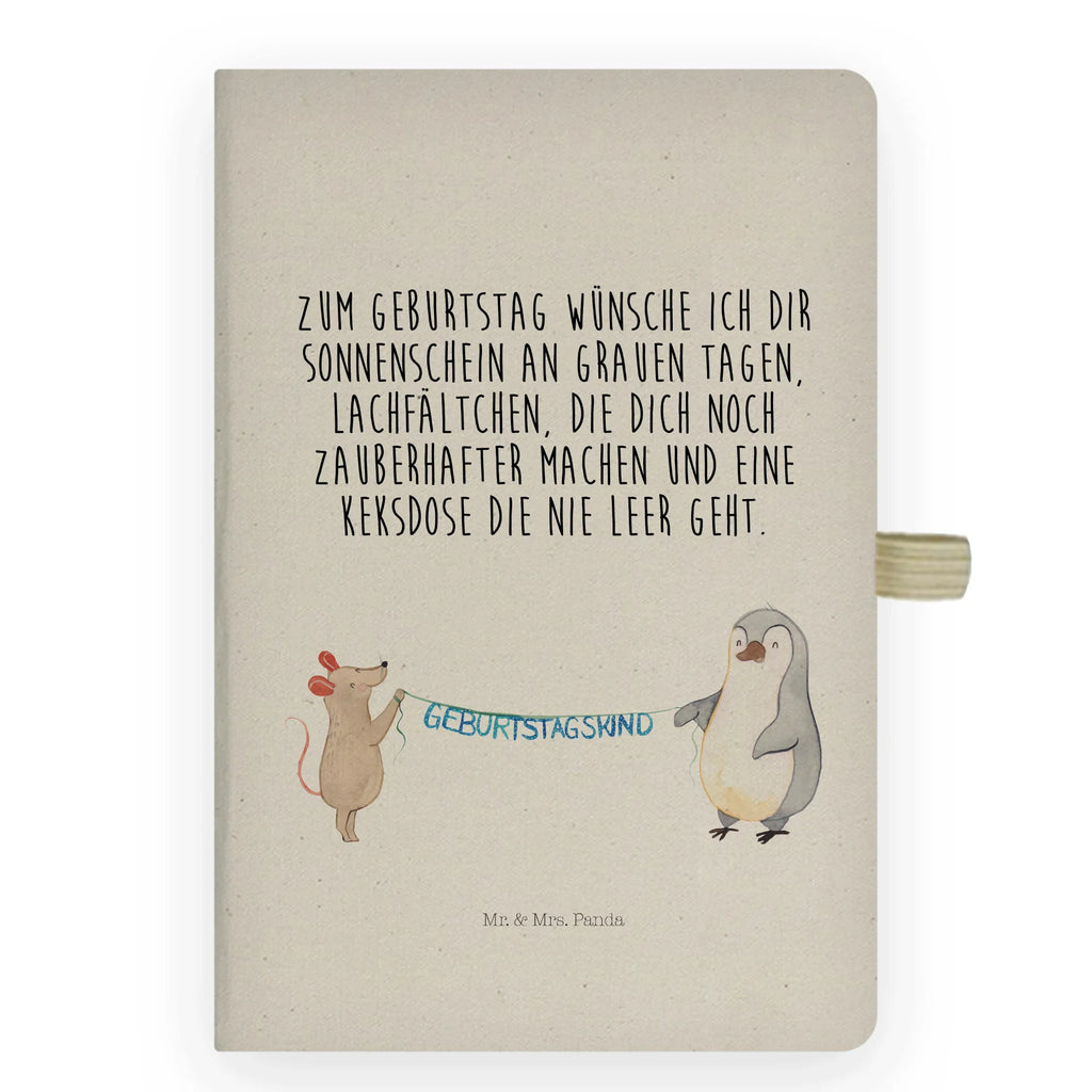 Baumwoll Notizbuch Maus Pinguin Geburtstag Notizen, Eintragebuch, Tagebuch, Notizblock, Adressbuch, Journal, Kladde, Skizzenbuch, Notizheft, Schreibbuch, Schreibheft, Geburtstag, Geburtstagsgeschenk, Geschenk, Maus, Pinguin, Geburtstage, Happy Birthday, Geburtstagsfeier