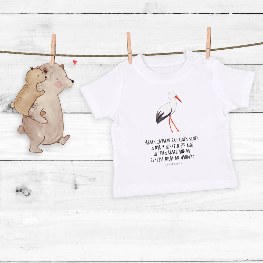 Organic Baby Shirt Storch Baby T-Shirt, Jungen Baby T-Shirt, Mädchen Baby T-Shirt, Shirt, Tiermotive, Gute Laune, lustige Sprüche, Tiere, Storch, Störche, Schwangerschaft, Geburt, Mutter, Mütter, Mutter werden, Schwanger, Babybauch, Baby