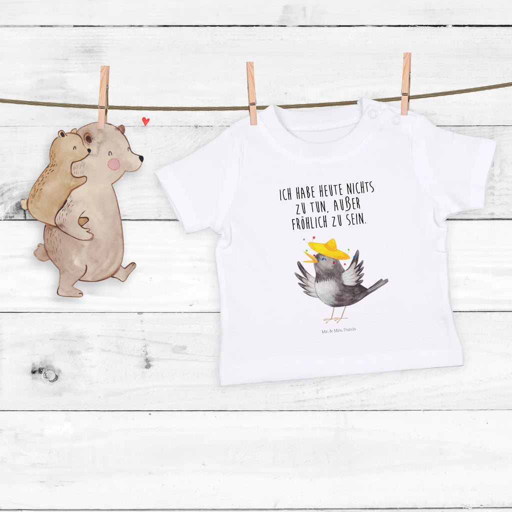 Organic Baby Shirt Rabe Sombrero Baby T-Shirt, Jungen Baby T-Shirt, Mädchen Baby T-Shirt, Shirt, Tiermotive, Gute Laune, lustige Sprüche, Tiere, Rabe, Vogel, Vögel, Spruch positiv, fröhlich sein, glücklich sein, Glück Spruch, froh, Elster, Motivation