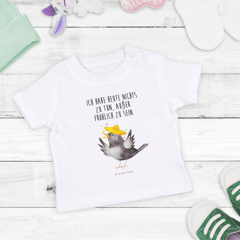 Organic Baby Shirt Rabe Sombrero Baby T-Shirt, Jungen Baby T-Shirt, Mädchen Baby T-Shirt, Shirt, Tiermotive, Gute Laune, lustige Sprüche, Tiere, Rabe, Vogel, Vögel, Spruch positiv, fröhlich sein, glücklich sein, Glück Spruch, froh, Elster, Motivation