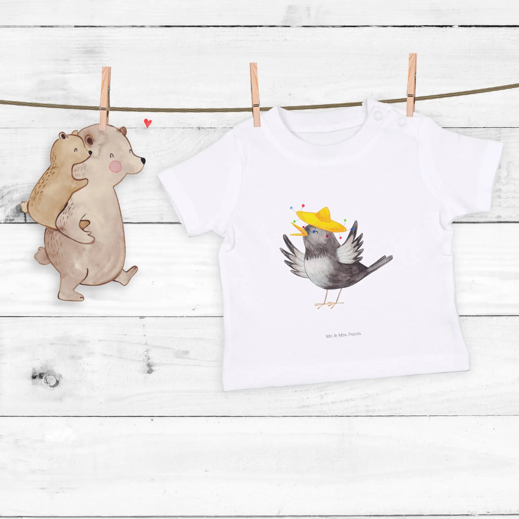 Organic Baby Shirt Rabe Sombrero Baby T-Shirt, Jungen Baby T-Shirt, Mädchen Baby T-Shirt, Shirt, Tiermotive, Gute Laune, lustige Sprüche, Tiere, Rabe, Vogel, Vögel, Spruch positiv, fröhlich sein, glücklich sein, Glück Spruch, froh, Elster, Motivation