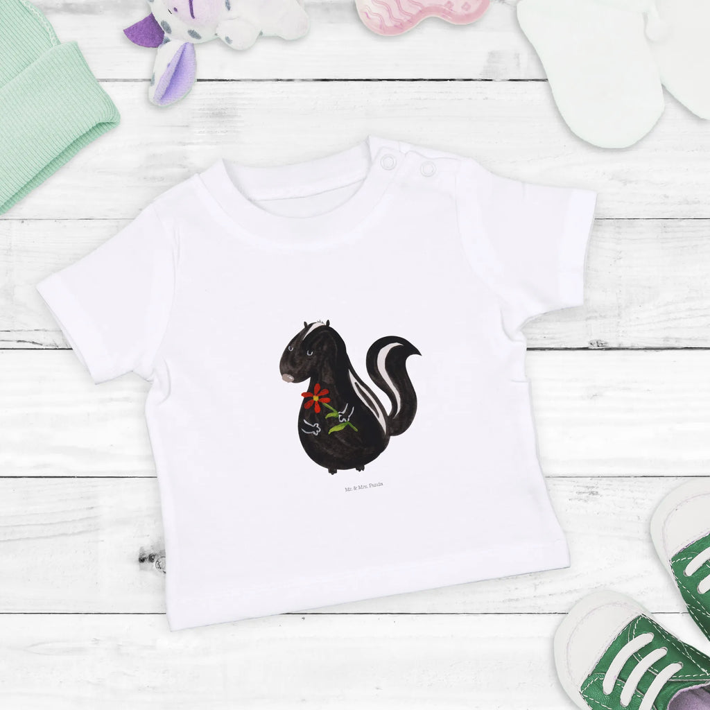 Organic Baby Shirt Stinktier Blume Baby T-Shirt, Jungen Baby T-Shirt, Mädchen Baby T-Shirt, Shirt, Stinktier, Skunk, Wildtier, Raubtier, Stinker, Stinki, Tagträumer, verträumt, Dreams, Träume