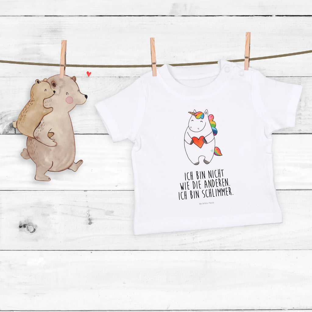 Organic Baby Shirt Einhorn Herz Baby T-Shirt, Jungen Baby T-Shirt, Mädchen Baby T-Shirt, Shirt, Einhorn, Einhörner, Einhorn Deko, Pegasus, Unicorn, Herz, schlimm, böse, witzig, lustig, Freundin, anders, bunt