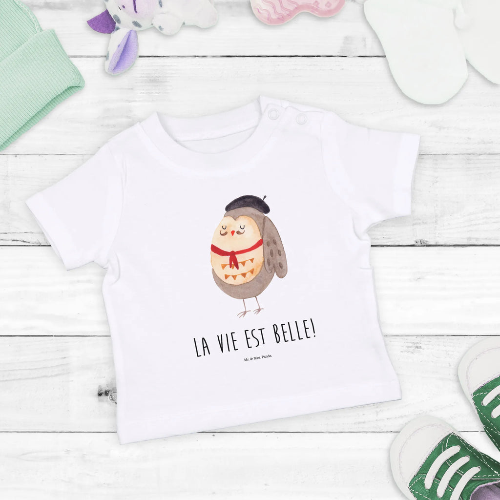 Organic Baby Shirt Owl France Baby T-Shirt, Jungen Baby T-Shirt, Mädchen Baby T-Shirt, Shirt, Eule, Eulen, Eule Deko, Owl, hibou, La vie est belle, das Leben ist schön, Spruch schön, Spruch Französisch, Frankreich