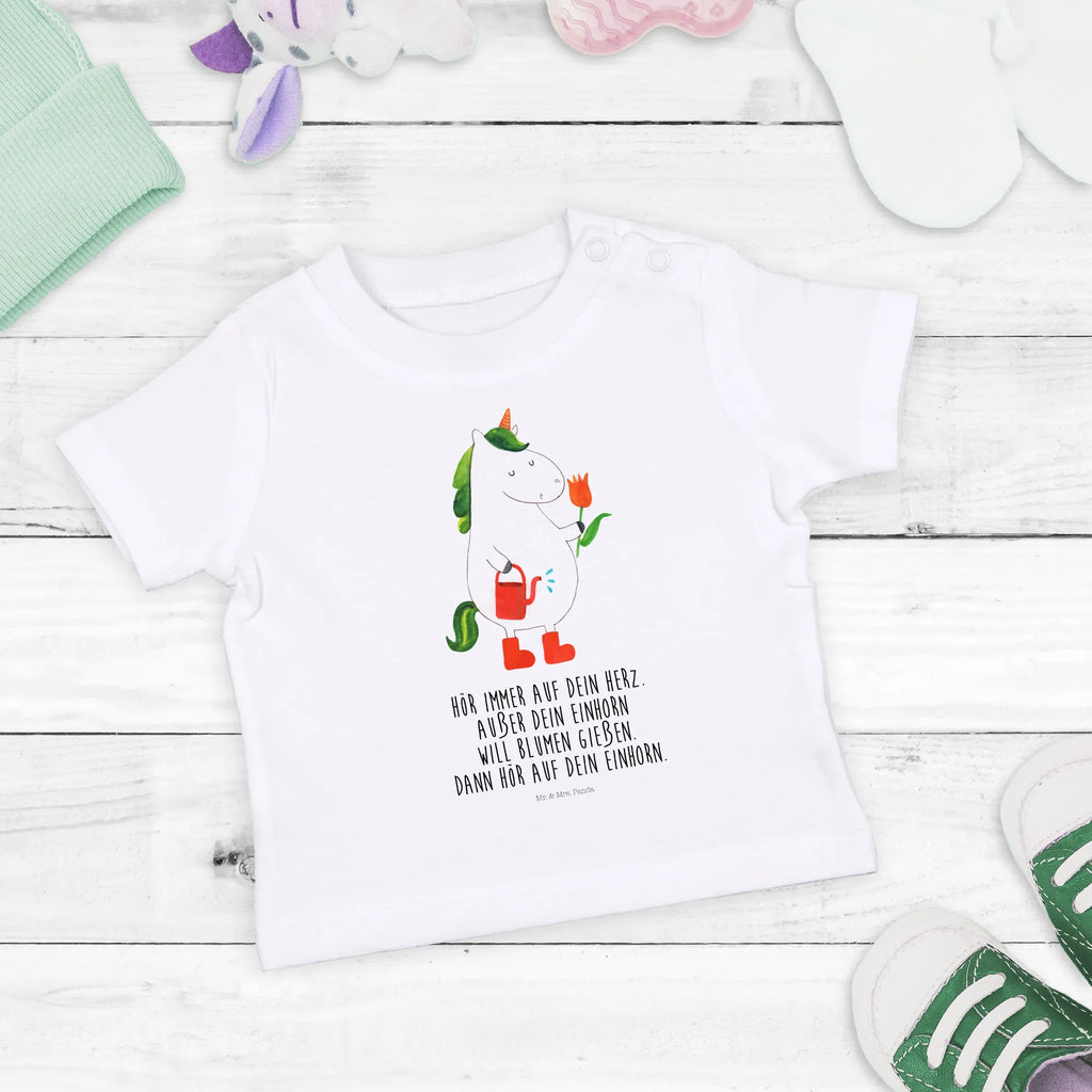 Organic Baby Shirt Einhorn Gärtner Baby T-Shirt, Jungen Baby T-Shirt, Mädchen Baby T-Shirt, Shirt, Einhorn, Einhörner, Einhorn Deko, Pegasus, Unicorn, Luftballon, Gießkanne, Giesskanne, Lebenslust, Freude, Blume, Freundin, Garten, Stiefel