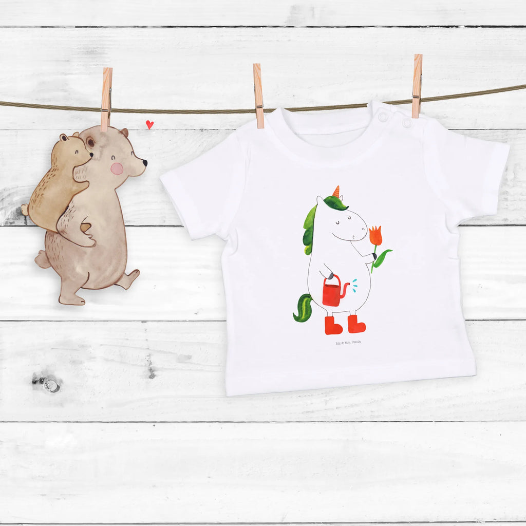 Organic Baby Shirt Einhorn Gärtner Baby T-Shirt, Jungen Baby T-Shirt, Mädchen Baby T-Shirt, Shirt, Einhorn, Einhörner, Einhorn Deko, Pegasus, Unicorn, Luftballon, Gießkanne, Giesskanne, Lebenslust, Freude, Blume, Freundin, Garten, Stiefel