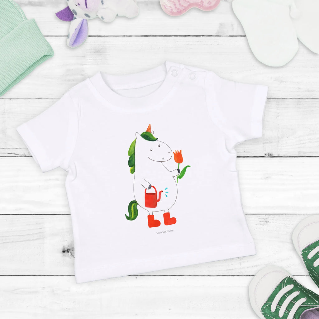 Organic Baby Shirt Einhorn Gärtner Baby T-Shirt, Jungen Baby T-Shirt, Mädchen Baby T-Shirt, Shirt, Einhorn, Einhörner, Einhorn Deko, Pegasus, Unicorn, Luftballon, Gießkanne, Giesskanne, Lebenslust, Freude, Blume, Freundin, Garten, Stiefel