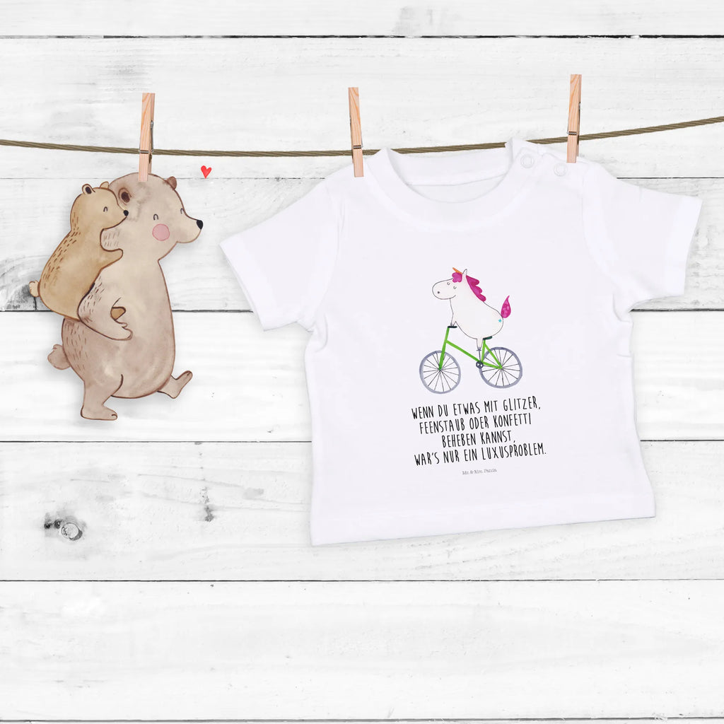 Organic Baby Shirt Einhorn Radfahrer Baby T-Shirt, Jungen Baby T-Shirt, Mädchen Baby T-Shirt, Shirt, Einhorn, Einhörner, Einhorn Deko, Pegasus, Unicorn, Radfahren, Radfahrer, Rad, Bike, Feenstaub, Konfetti, Luxusproblem, Kummer, Liebeskummer