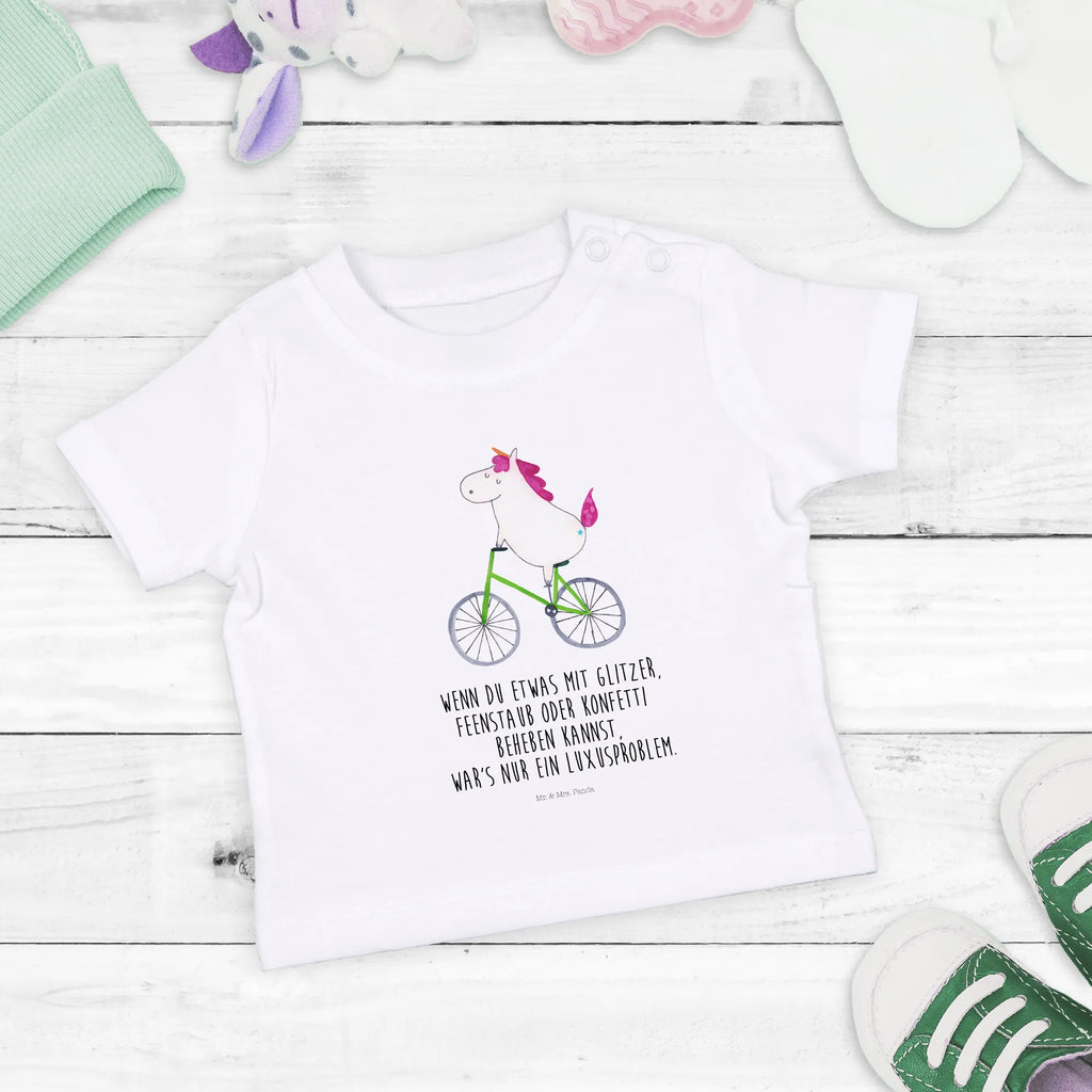 Organic Baby Shirt Einhorn Radfahrer Baby T-Shirt, Jungen Baby T-Shirt, Mädchen Baby T-Shirt, Shirt, Einhorn, Einhörner, Einhorn Deko, Pegasus, Unicorn, Radfahren, Radfahrer, Rad, Bike, Feenstaub, Konfetti, Luxusproblem, Kummer, Liebeskummer