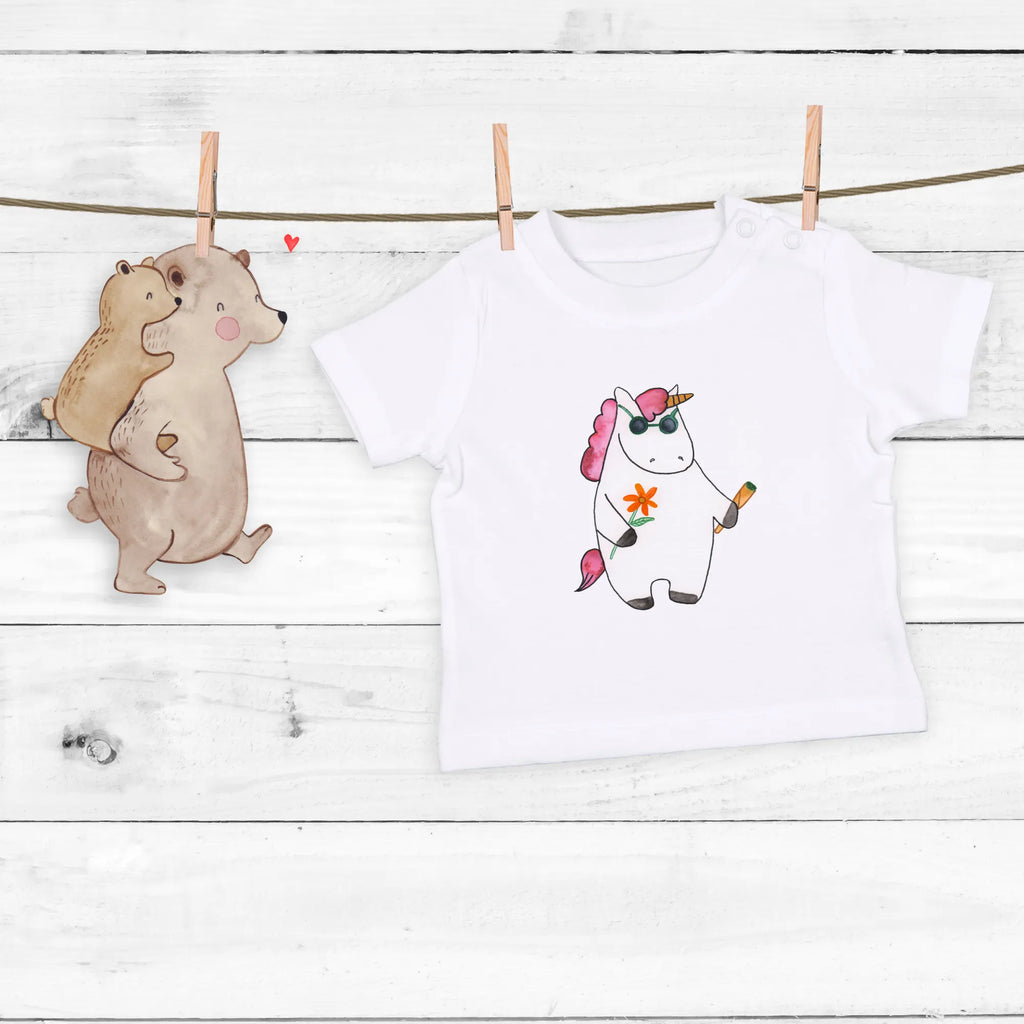 Organic Baby Shirt Einhorn Woodstock Baby T-Shirt, Jungen Baby T-Shirt, Mädchen Baby T-Shirt, Shirt, Einhorn, Einhörner, Einhorn Deko, Pegasus, Unicorn, Kiffen, Joint, Zigarette, Alkohol, Party, Spaß. lustig, witzig, Woodstock