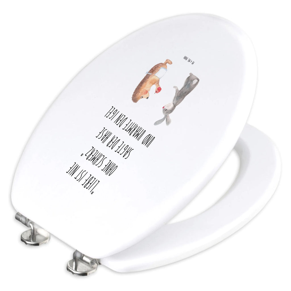 Motiv WC Sitz Hase Igel Klobrille, Klodeckel, Toilettendeckel, WC-Sitz, Toilette, Tiermotive, Gute Laune, lustige Sprüche, Tiere, Igel und Hase, Igel, Hase, Liebe Spruch, Liebeskummer Geschenk, Herzschmerz, Trösten, Trennungsschmerz, Spruch romantisch