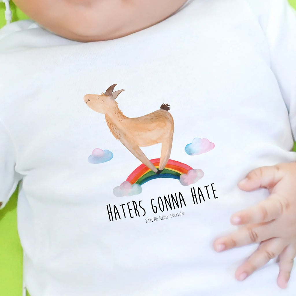 Organic Baby Shirt Lama Regenbogen Baby T-Shirt, Jungen Baby T-Shirt, Mädchen Baby T-Shirt, Shirt, Lama, Alpaka, Lamas, Regenbogen, Haters gonna hate, Haters, Selbstständig, Außenseiter, Schule, Abi, Hobby, Wolkenland, Freiheit