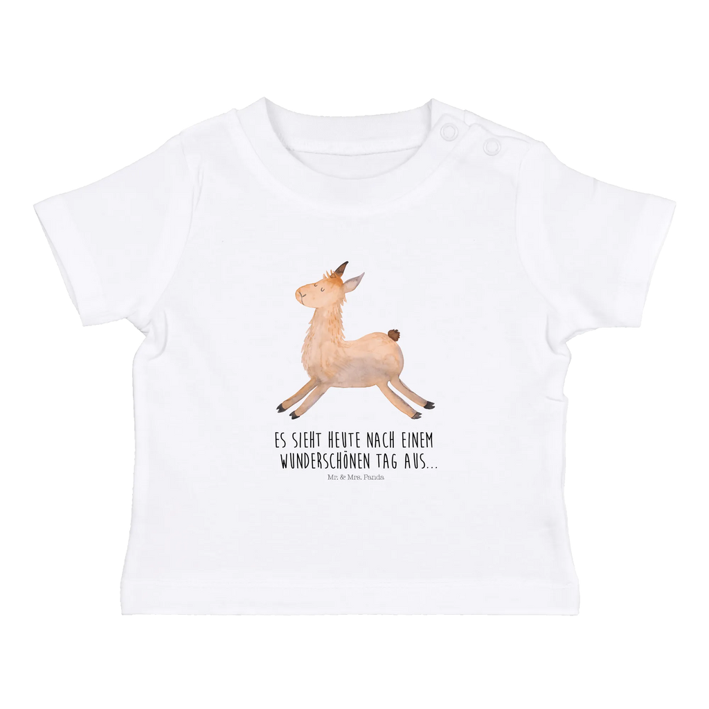 Organic Baby Shirt Lama Springen Baby T-Shirt, Jungen Baby T-Shirt, Mädchen Baby T-Shirt, Shirt, Lama, Alpaka, Lamas, Lieblingstag, Happy day, fröhlich, Glück, Freundin, Liebeskummer, Neustart, guten Morgen, Start, Prüfung, Abitur