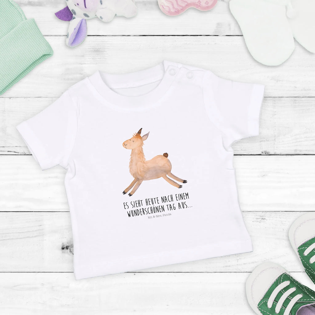 Organic Baby Shirt Lama Springen Baby T-Shirt, Jungen Baby T-Shirt, Mädchen Baby T-Shirt, Shirt, Lama, Alpaka, Lamas, Lieblingstag, Happy day, fröhlich, Glück, Freundin, Liebeskummer, Neustart, guten Morgen, Start, Prüfung, Abitur