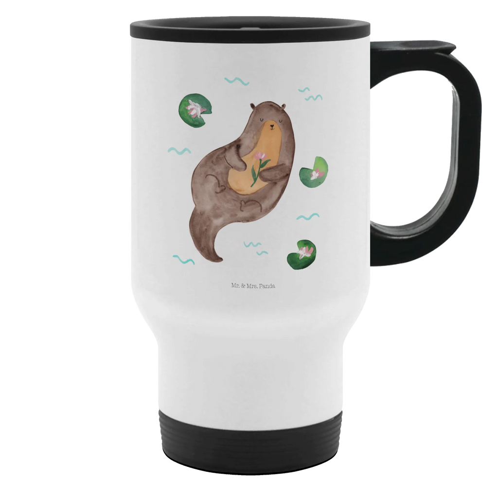 Thermobecher Otter Seerose Thermobecher, To Go Becher, Thermotasse, Kaffeebecher, Isolierbecher, Thermobecher To Go, Warmhaltetasse, Edelstahlbecher, Reisebecher, Tasse mit Deckel, Thermobecher für 400 ml, Kaffeetasse zum Mitnehmen, Tasse zum Mitnehmen, Spülmaschinenfest, Otter, Fischotter, Seeotter, Otter Seeotter See Otter