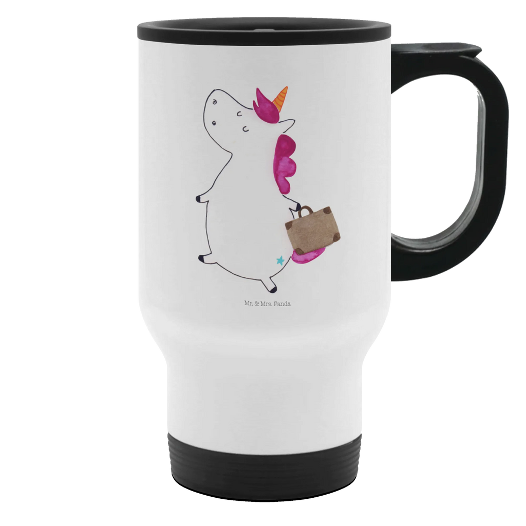 Thermobecher Einhorn Koffer Thermobecher, To Go Becher, Thermotasse, Kaffeebecher, Isolierbecher, Thermobecher To Go, Warmhaltetasse, Edelstahlbecher, Reisebecher, Tasse mit Deckel, Thermobecher für 400 ml, Kaffeetasse zum Mitnehmen, Tasse zum Mitnehmen, Spülmaschinenfest, Einhorn, Einhörner, Einhorn Deko, Pegasus, Unicorn, unicorn, Koffer, Verreisen, Reise, Gepäck, Abenteuer, Erwachsen, Kind, albern, Spaß, lustig, witzig