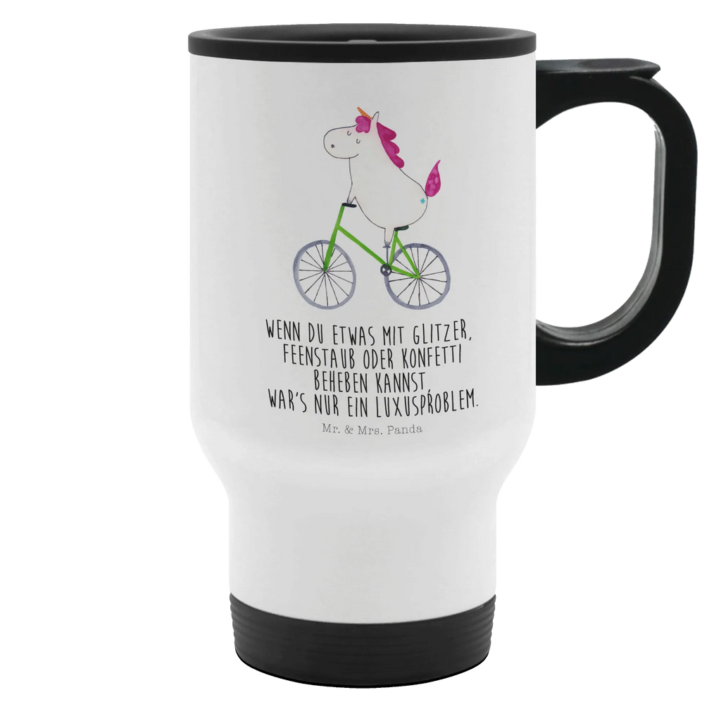 Thermobecher Einhorn Radfahrer Thermobecher, To Go Becher, Thermotasse, Kaffeebecher, Isolierbecher, Thermobecher To Go, Warmhaltetasse, Edelstahlbecher, Reisebecher, Tasse mit Deckel, Thermobecher für 400 ml, Kaffeetasse zum Mitnehmen, Tasse zum Mitnehmen, Spülmaschinenfest, Einhorn, Einhörner, Einhorn Deko, Pegasus, Unicorn, Radfahren, Radfahrer, Rad, Bike, Feenstaub, Konfetti, Luxusproblem, Kummer, Liebeskummer