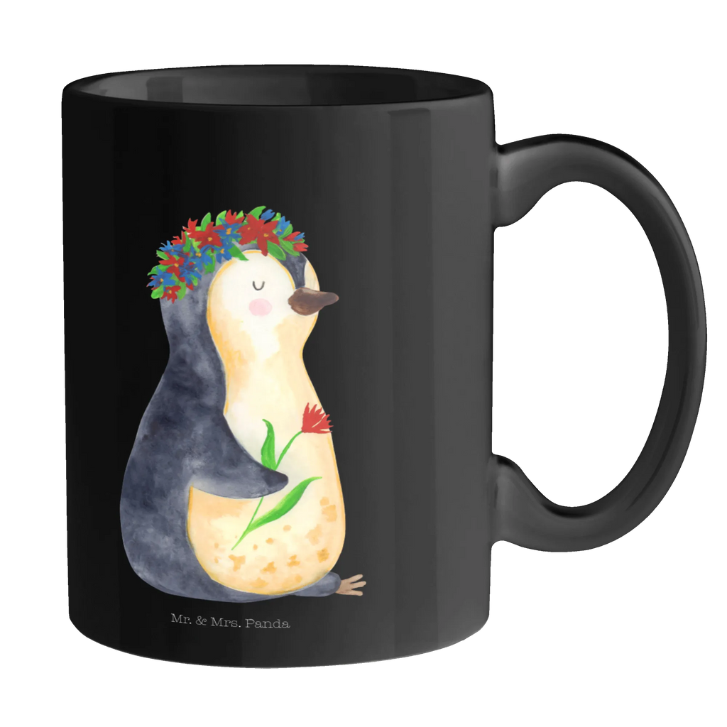 Tasse Pinguin Blumen Tasse, Kaffeetasse, Teetasse, Becher, Kaffeebecher, Teebecher, Keramiktasse, Porzellantasse, Büro Tasse, Geschenk Tasse, Tasse Sprüche, Tasse Motive, Kaffeetassen, Tasse bedrucken, Designer Tasse, Cappuccino Tassen, Schöne Teetassen, Pinguin, Pinguine, Blumenkranz, Universum, Leben, Wünsche, Ziele, Lebensziele, Motivation, Lebenslust, Liebeskummer, Geschenkidee