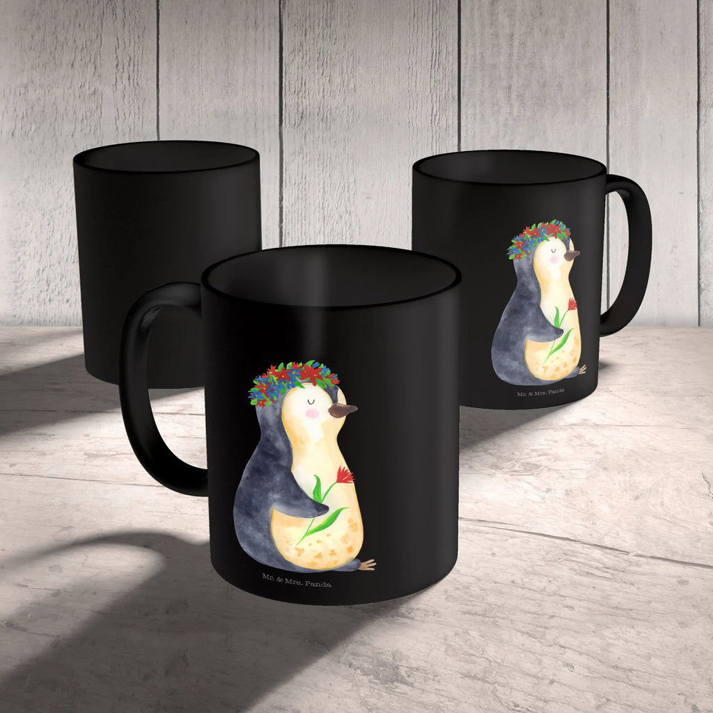 Tasse Pinguin Blumen Tasse, Kaffeetasse, Teetasse, Becher, Kaffeebecher, Teebecher, Keramiktasse, Porzellantasse, Büro Tasse, Geschenk Tasse, Tasse Sprüche, Tasse Motive, Kaffeetassen, Tasse bedrucken, Designer Tasse, Cappuccino Tassen, Schöne Teetassen, Pinguin, Pinguine, Blumenkranz, Universum, Leben, Wünsche, Ziele, Lebensziele, Motivation, Lebenslust, Liebeskummer, Geschenkidee