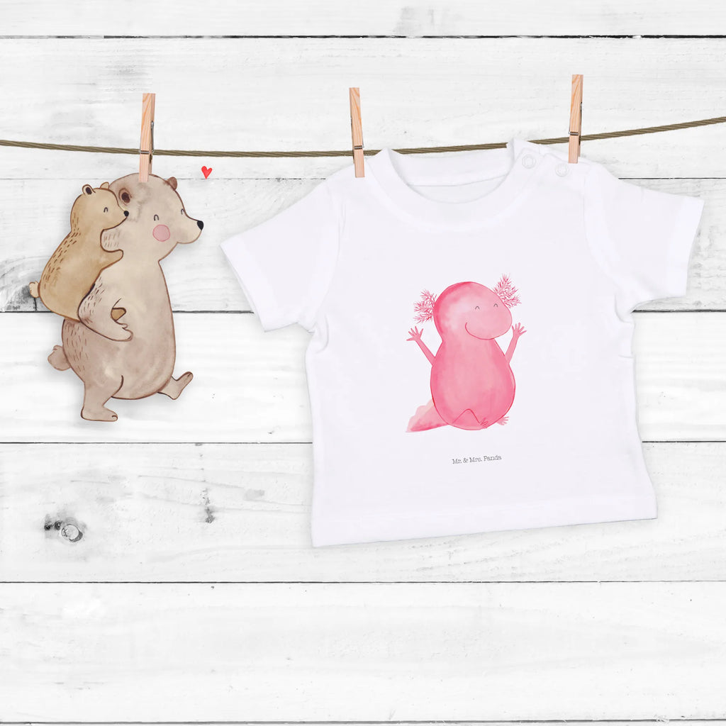 Organic Baby Shirt Axolotl Hurra Baby T-Shirt, Jungen Baby T-Shirt, Mädchen Baby T-Shirt, Shirt, Axolotl, Molch, Axolot, Schwanzlurch, Lurch, Lurche, fröhlich, Spaß, Freude, Motivation, Zufriedenheit