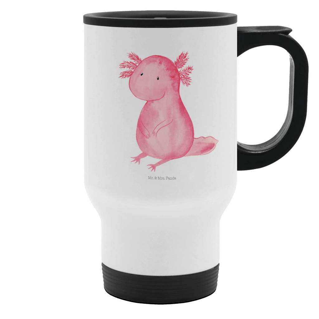 Thermobecher Axolotl Thermobecher, To Go Becher, Thermotasse, Kaffeebecher, Isolierbecher, Thermobecher To Go, Warmhaltetasse, Edelstahlbecher, Reisebecher, Tasse mit Deckel, Thermobecher für 400 ml, Kaffeetasse zum Mitnehmen, Tasse zum Mitnehmen, Spülmaschinenfest, Axolotl, Molch, Axolot, vergnügt, fröhlich, zufrieden, Lebensstil, Weisheit, Lebensweisheit, Liebe, Freundin