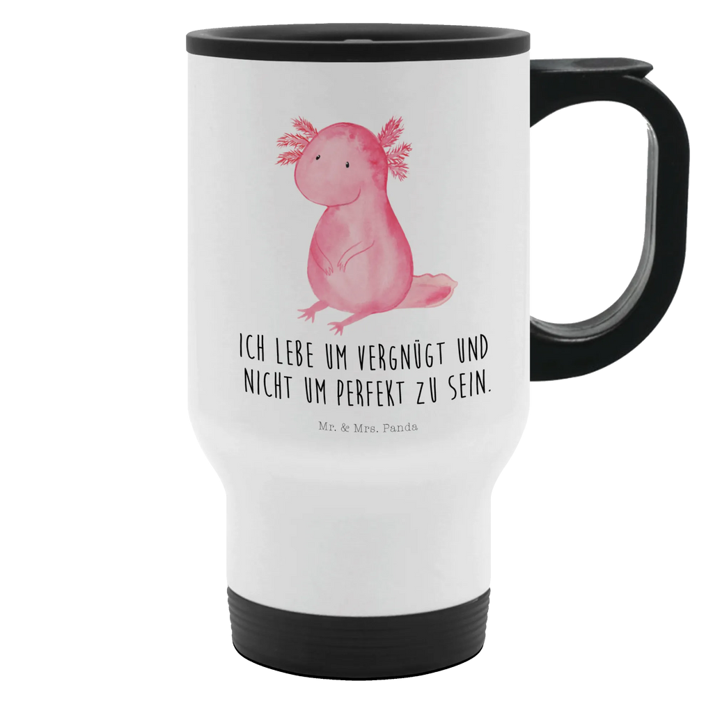 Thermobecher Axolotl Thermobecher, To Go Becher, Thermotasse, Kaffeebecher, Isolierbecher, Thermobecher To Go, Warmhaltetasse, Edelstahlbecher, Reisebecher, Tasse mit Deckel, Thermobecher für 400 ml, Kaffeetasse zum Mitnehmen, Tasse zum Mitnehmen, Spülmaschinenfest, Axolotl, Molch, Axolot, vergnügt, fröhlich, zufrieden, Lebensstil, Weisheit, Lebensweisheit, Liebe, Freundin