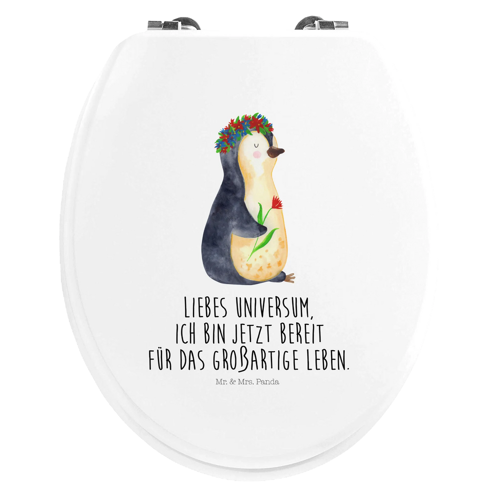 Motiv WC Sitz Pinguin Blumen Klobrille, Klodeckel, Toilettendeckel, WC-Sitz, Toilette, Pinguin, Pinguine, Blumenkranz, Universum, Leben, Wünsche, Ziele, Lebensziele, Motivation, Lebenslust, Liebeskummer, Geschenkidee