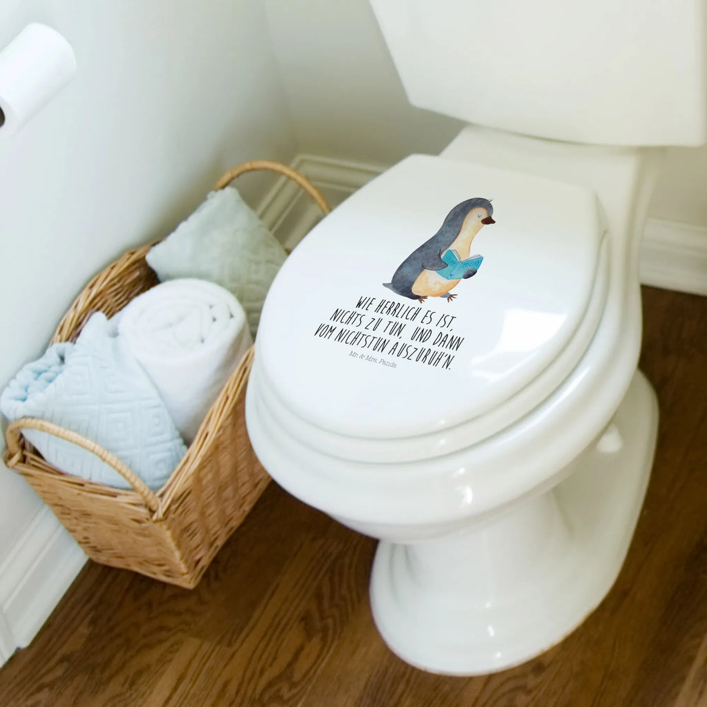 Motiv WC Sitz Pinguin Buch Klobrille, Klodeckel, Toilettendeckel, WC-Sitz, Toilette, Pinguin, Pinguine, Buch, Lesen, Bücherwurm, Nichtstun, Faulenzen, Ferien, Urlaub, Freizeit