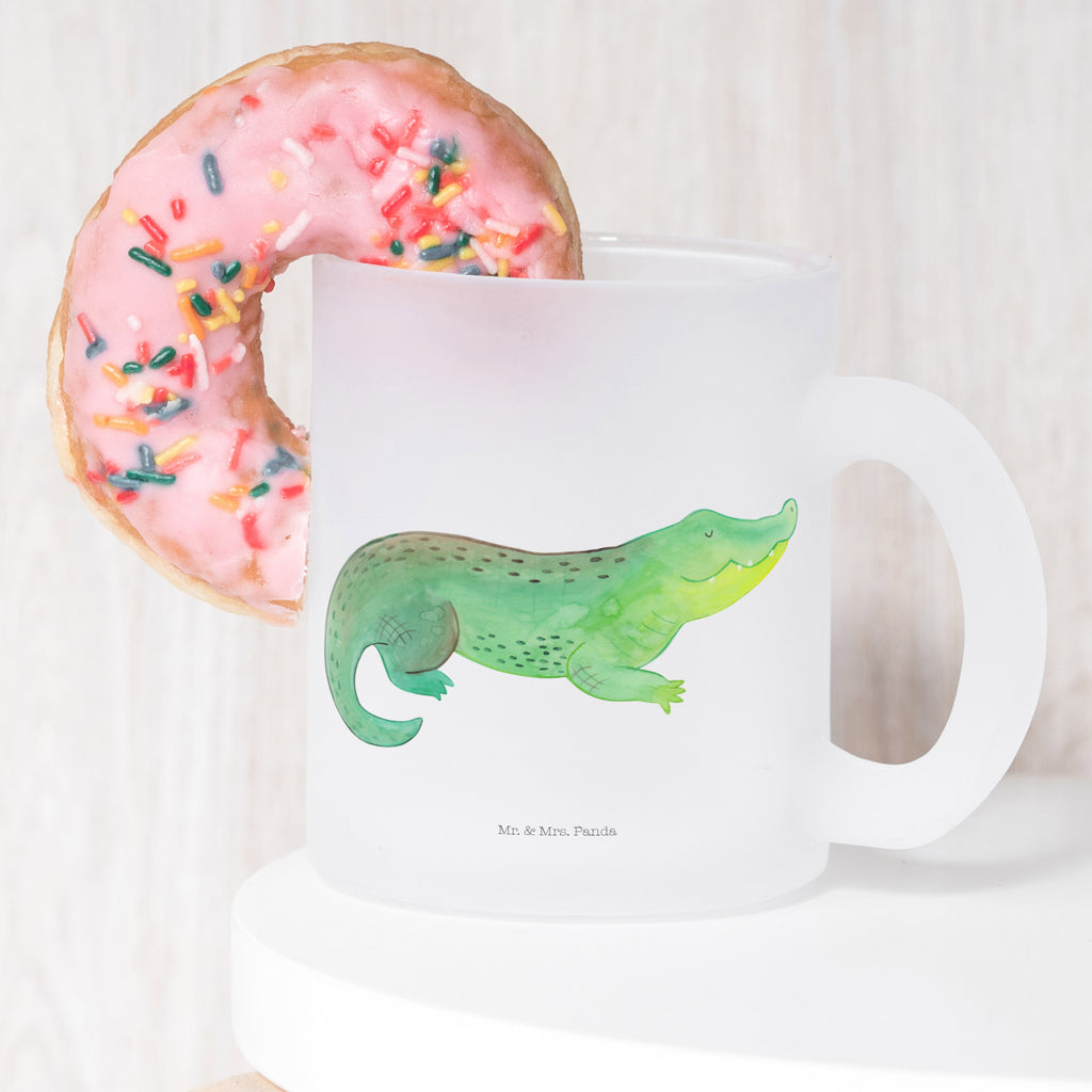 Teetasse Krokodil Teetasse, Teeglas, Teebecher, Tasse mit Henkel, Tasse, Glas Teetasse, Teetasse aus Glas, Meerestiere, Meer, Urlaub, Krokodil, Krokodile, verrückt sein, spontan sein, Abenteuerlust, Reiselust, Freundin, beste Freundin, Lieblingsmensch