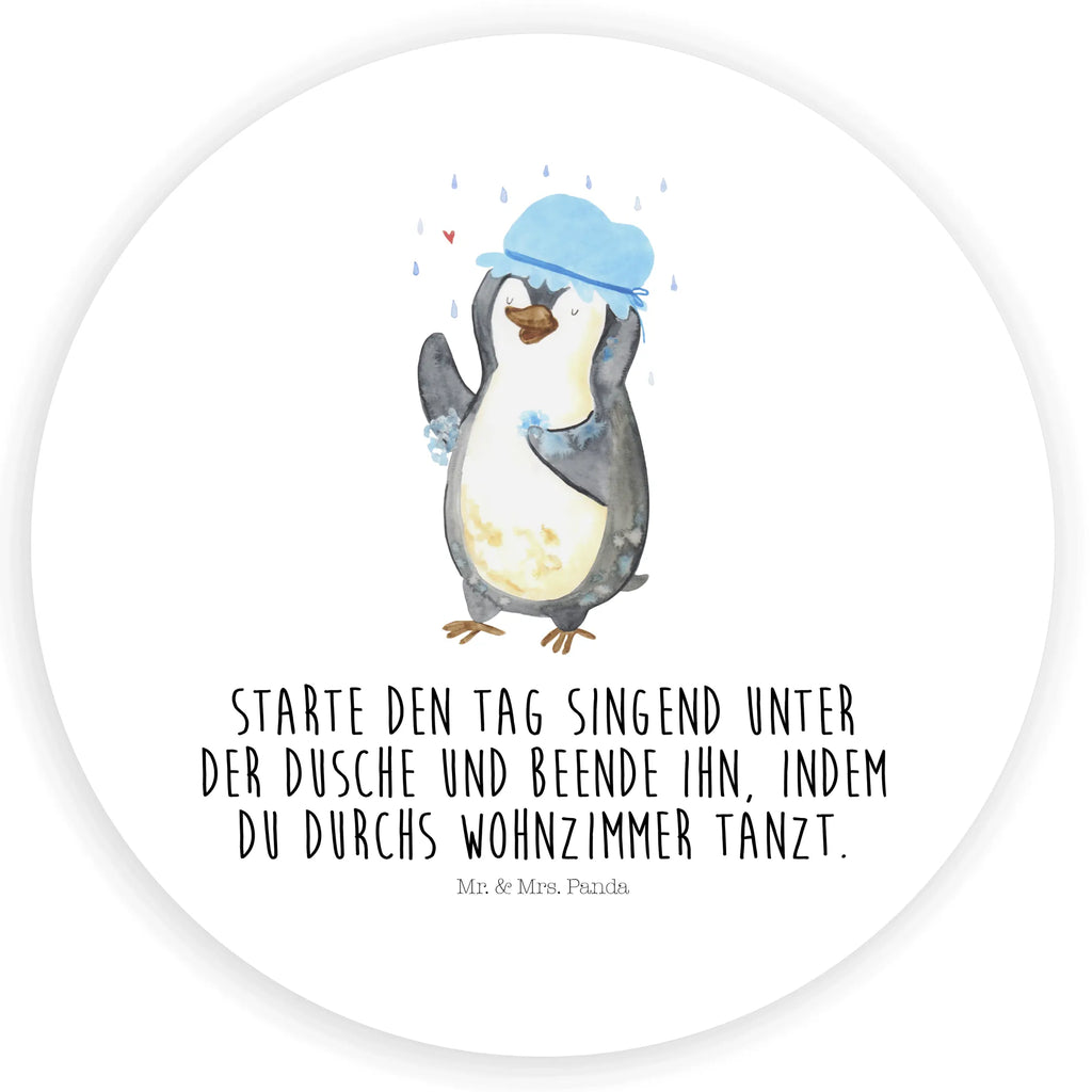 Rund Aufkleber Pinguin duscht Sticker, Aufkleber, Etikett, Pinguin, Pinguine, Dusche, duschen, Lebensmotto, Motivation, Neustart, Neuanfang, glücklich sein