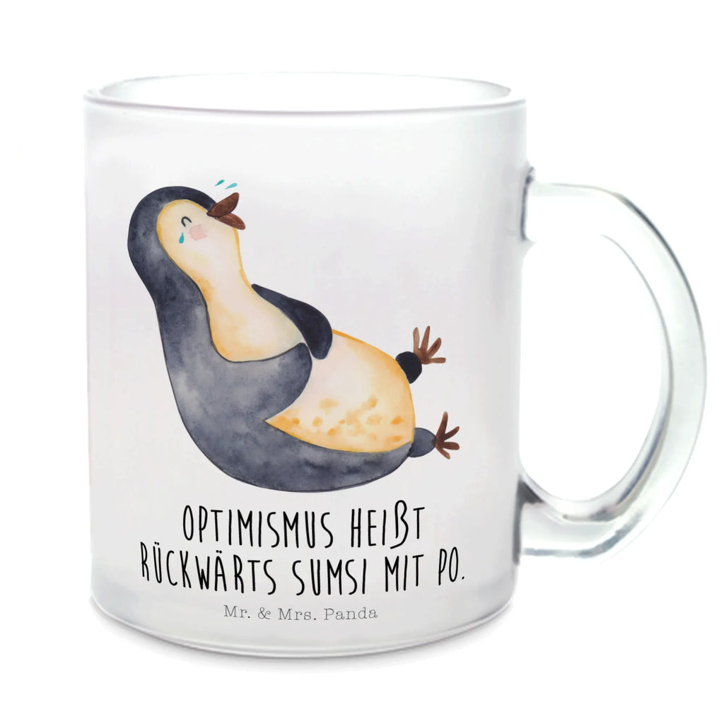 Teetasse Pinguin lachend Teetasse, Teeglas, Teebecher, Tasse mit Henkel, Tasse, Glas Teetasse, Teetasse aus Glas, Pinguin, Pinguine, lustiger Spruch, Optimismus, Fröhlich, Lachen, Humor, Fröhlichkeit