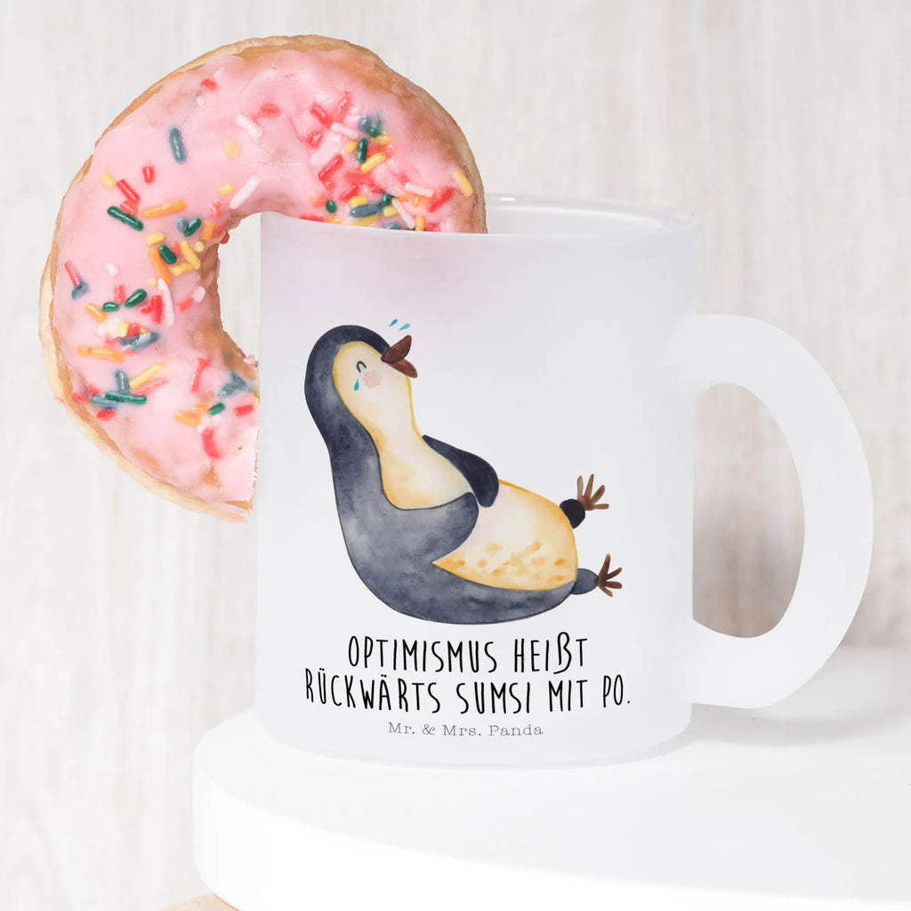 Teetasse Pinguin lachend Teetasse, Teeglas, Teebecher, Tasse mit Henkel, Tasse, Glas Teetasse, Teetasse aus Glas, Pinguin, Pinguine, lustiger Spruch, Optimismus, Fröhlich, Lachen, Humor, Fröhlichkeit