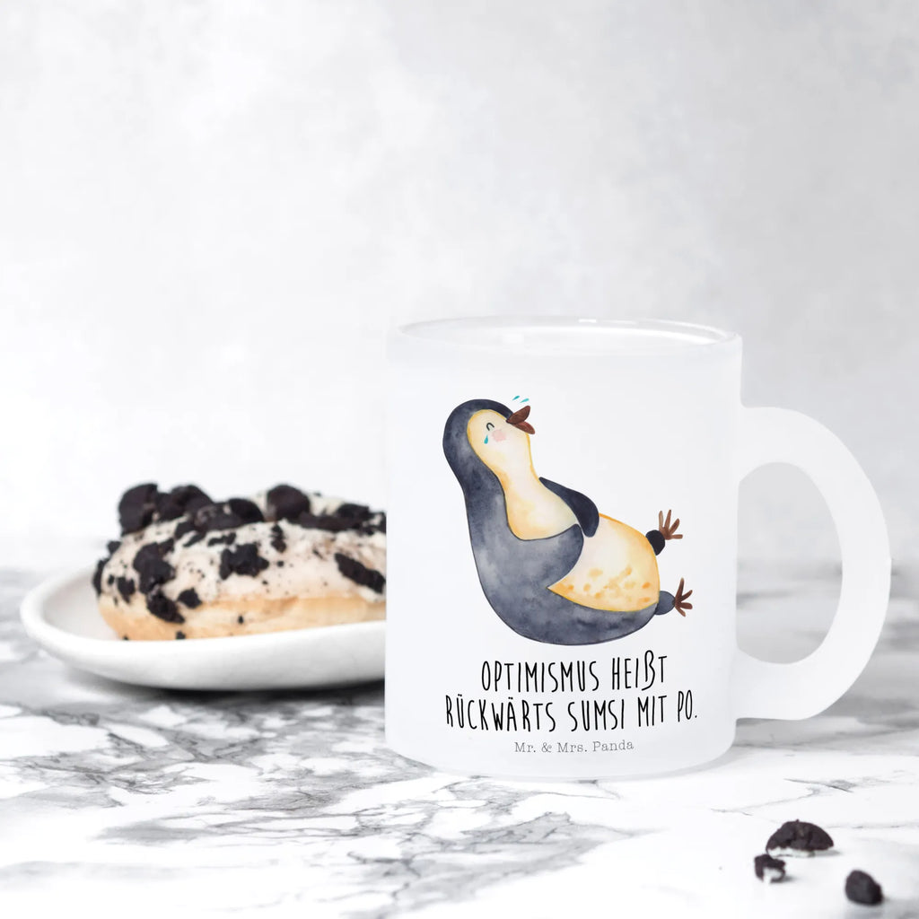 Teetasse Pinguin lachend Teetasse, Teeglas, Teebecher, Tasse mit Henkel, Tasse, Glas Teetasse, Teetasse aus Glas, Pinguin, Pinguine, lustiger Spruch, Optimismus, Fröhlich, Lachen, Humor, Fröhlichkeit