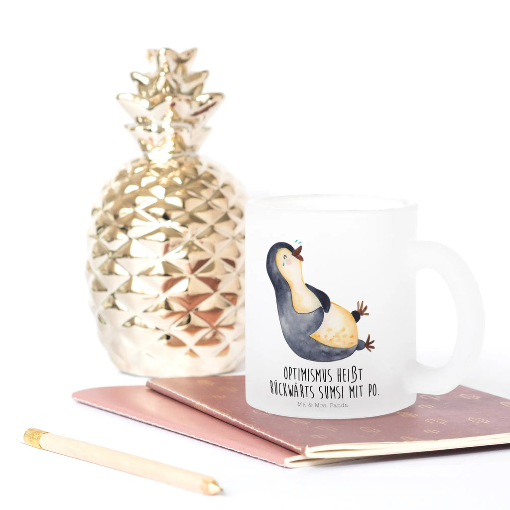 Teetasse Pinguin lachend Teetasse, Teeglas, Teebecher, Tasse mit Henkel, Tasse, Glas Teetasse, Teetasse aus Glas, Pinguin, Pinguine, lustiger Spruch, Optimismus, Fröhlich, Lachen, Humor, Fröhlichkeit