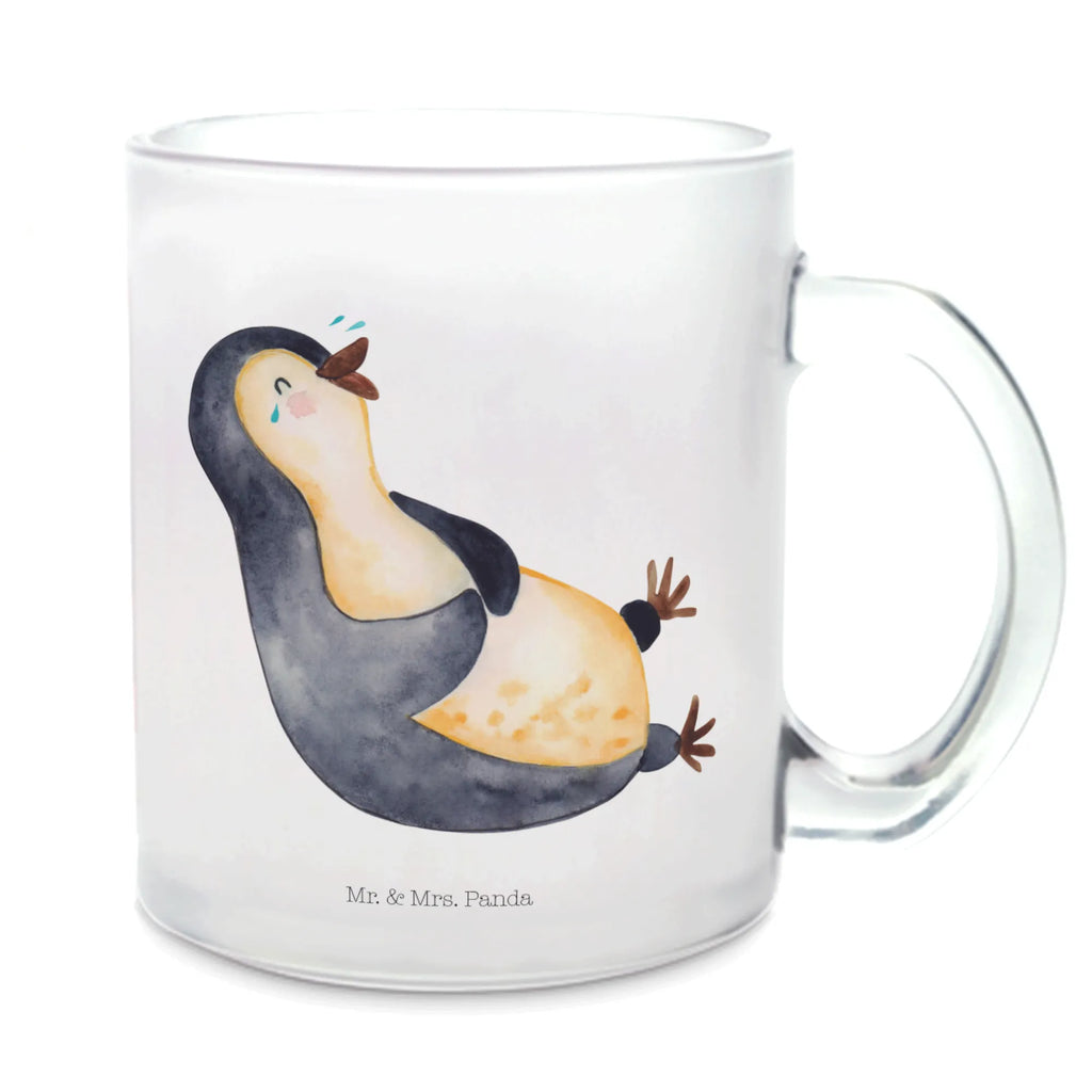 Teetasse Pinguin lachend Teetasse, Teeglas, Teebecher, Tasse mit Henkel, Tasse, Glas Teetasse, Teetasse aus Glas, Pinguin, Pinguine, lustiger Spruch, Optimismus, Fröhlich, Lachen, Humor, Fröhlichkeit