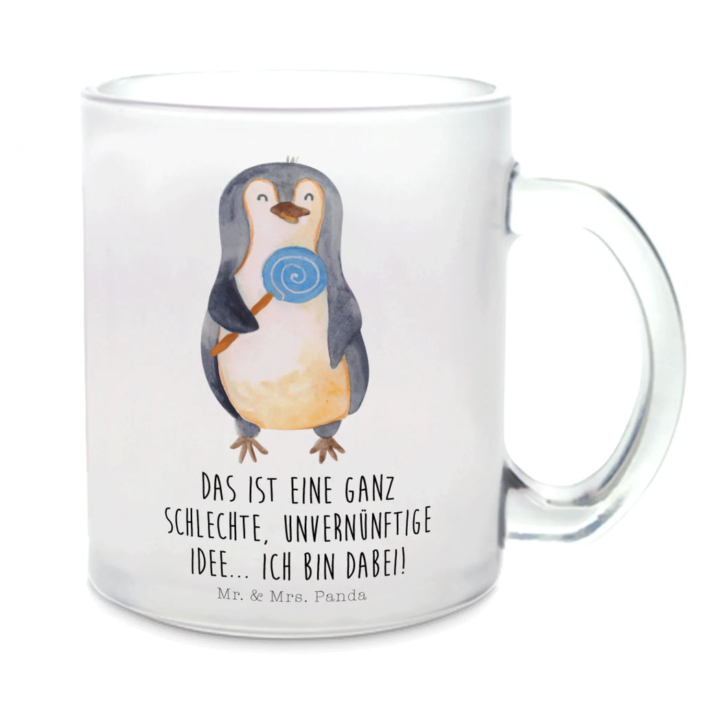 Teetasse Pinguin Lolli Teetasse, Teeglas, Teebecher, Tasse mit Henkel, Tasse, Glas Teetasse, Teetasse aus Glas, Pinguin, Pinguine, Lolli, Süßigkeiten, Blödsinn, Spruch, Rebell, Gauner, Ganove, Rabauke