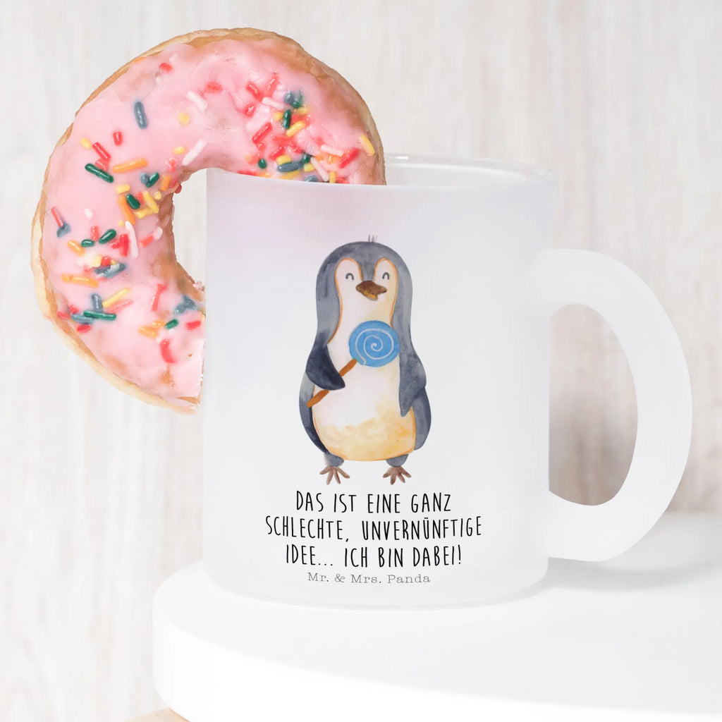 Teetasse Pinguin Lolli Teetasse, Teeglas, Teebecher, Tasse mit Henkel, Tasse, Glas Teetasse, Teetasse aus Glas, Pinguin, Pinguine, Lolli, Süßigkeiten, Blödsinn, Spruch, Rebell, Gauner, Ganove, Rabauke