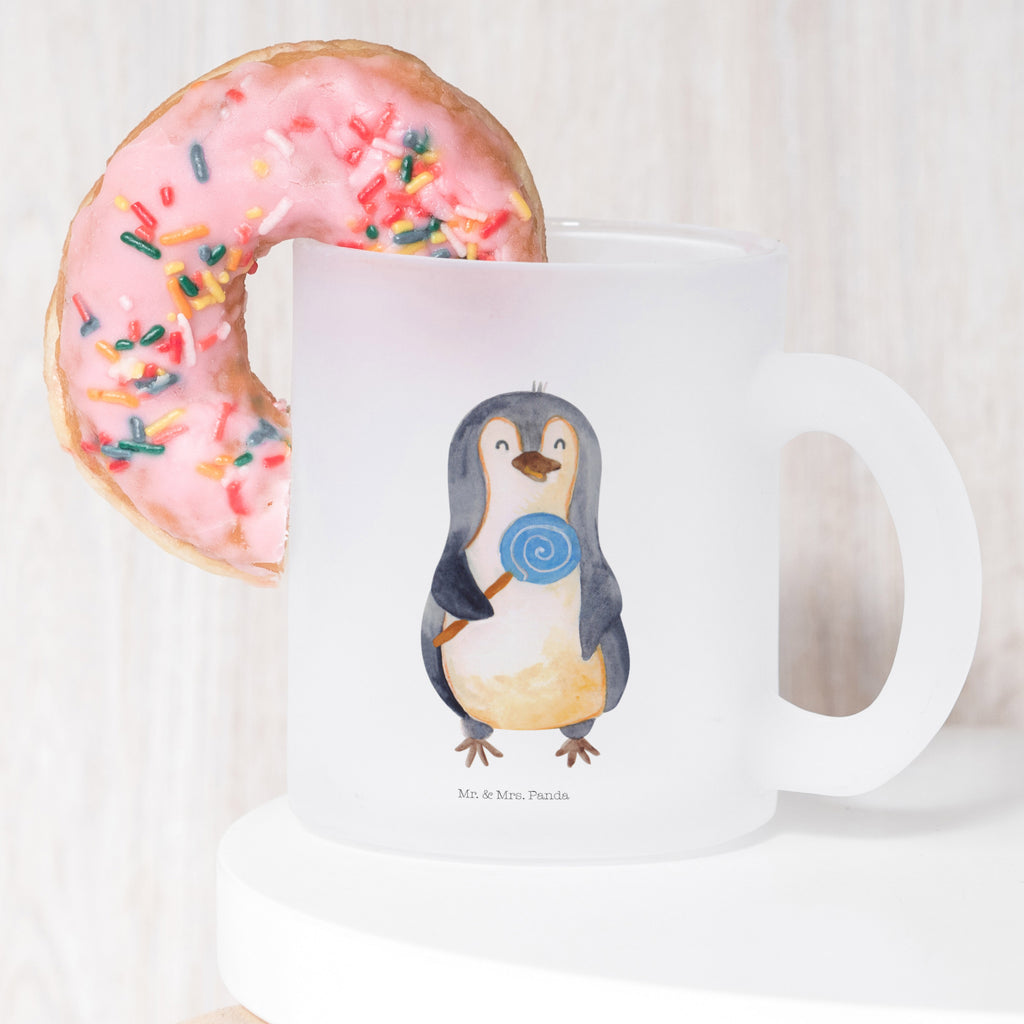 Teetasse Pinguin Lolli Teetasse, Teeglas, Teebecher, Tasse mit Henkel, Tasse, Glas Teetasse, Teetasse aus Glas, Pinguin, Pinguine, Lolli, Süßigkeiten, Blödsinn, Spruch, Rebell, Gauner, Ganove, Rabauke